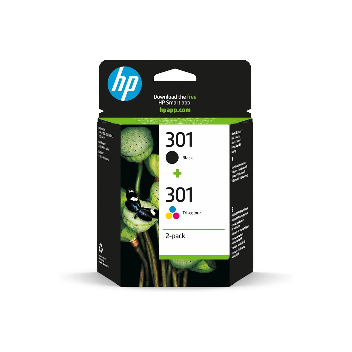 HP 301 pack de 2 cartouches d’encre authentiques noir et trois couleurs N9J72AE Image principale du produit