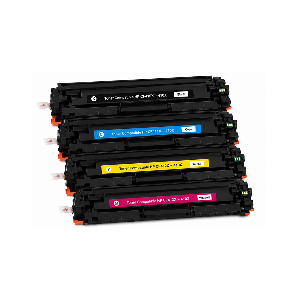 MultiPack de 4 toners compatibles HP 410X CF410X CF411X CF412X CF413X Noir Cyan Jaune Magenta