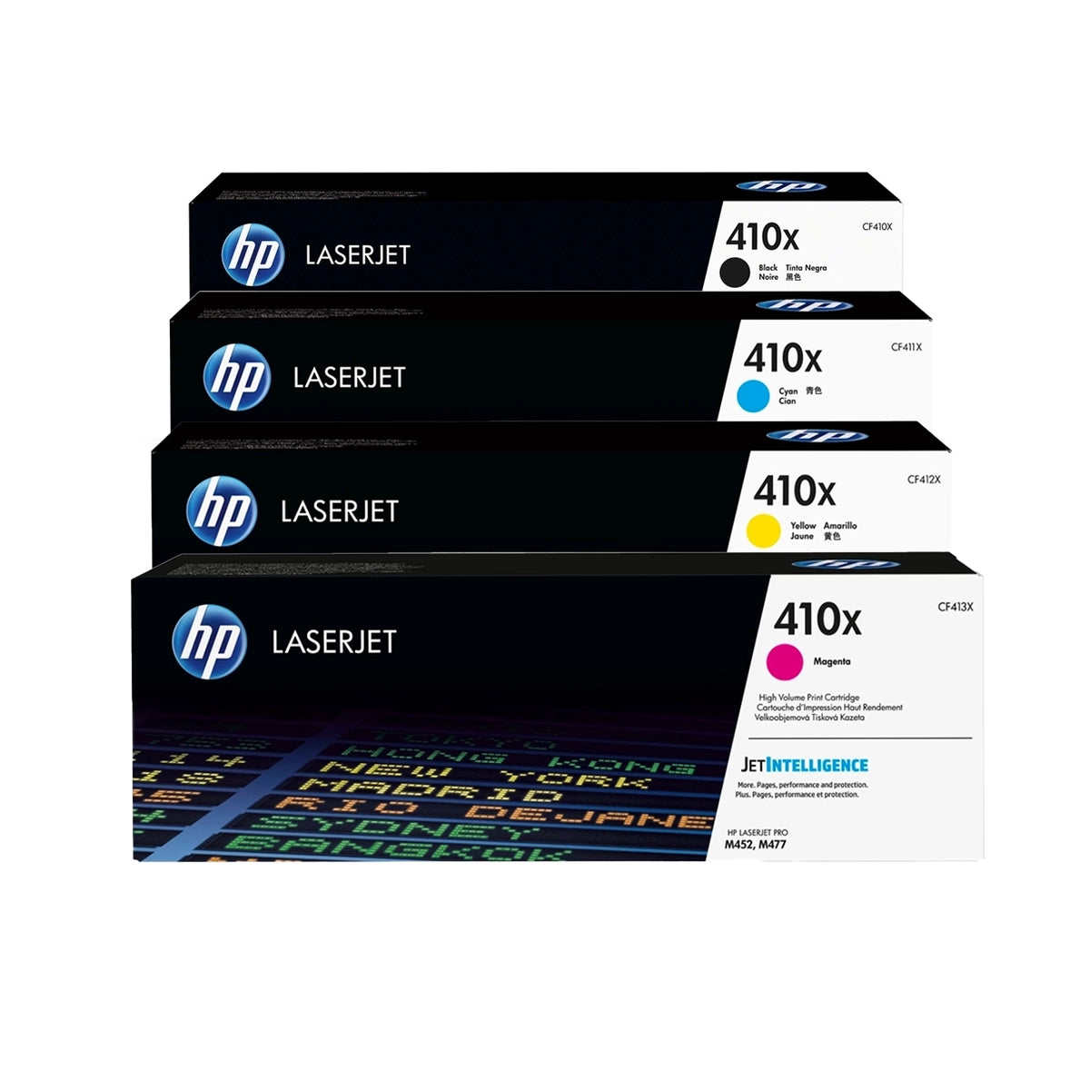 Multipack 4 toners originaux HP 410X CF410X CF411X CF412X CF413X noir cyan jaune magenta haute capacité