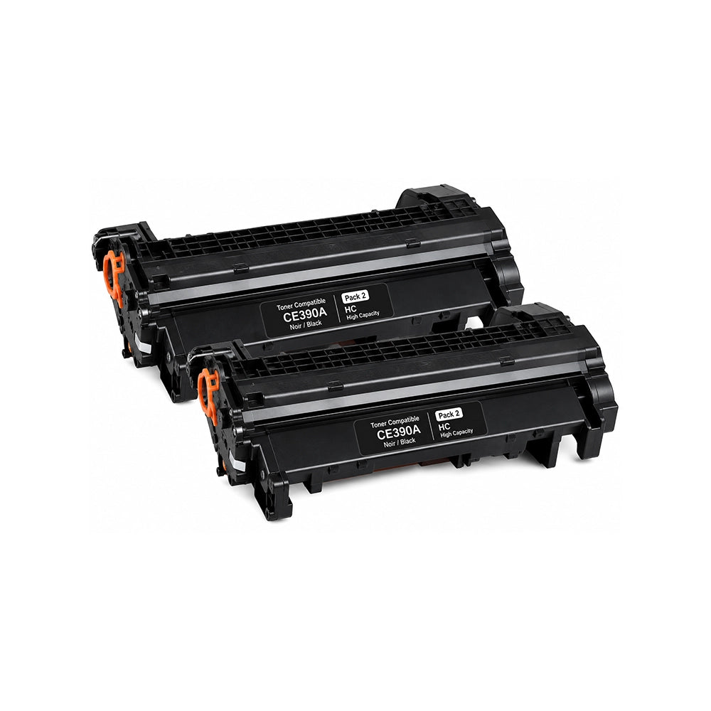 Pack de 2 toners compatibles HP CE390A 90A Noir pour imprimantes HP LaserJet Enterprise