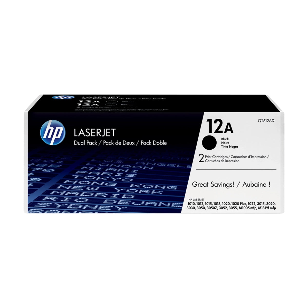 Pack de 2 toners HP Q2612AD 12A Noir originaux pour imprimantes HP LaserJet Image principale du produit